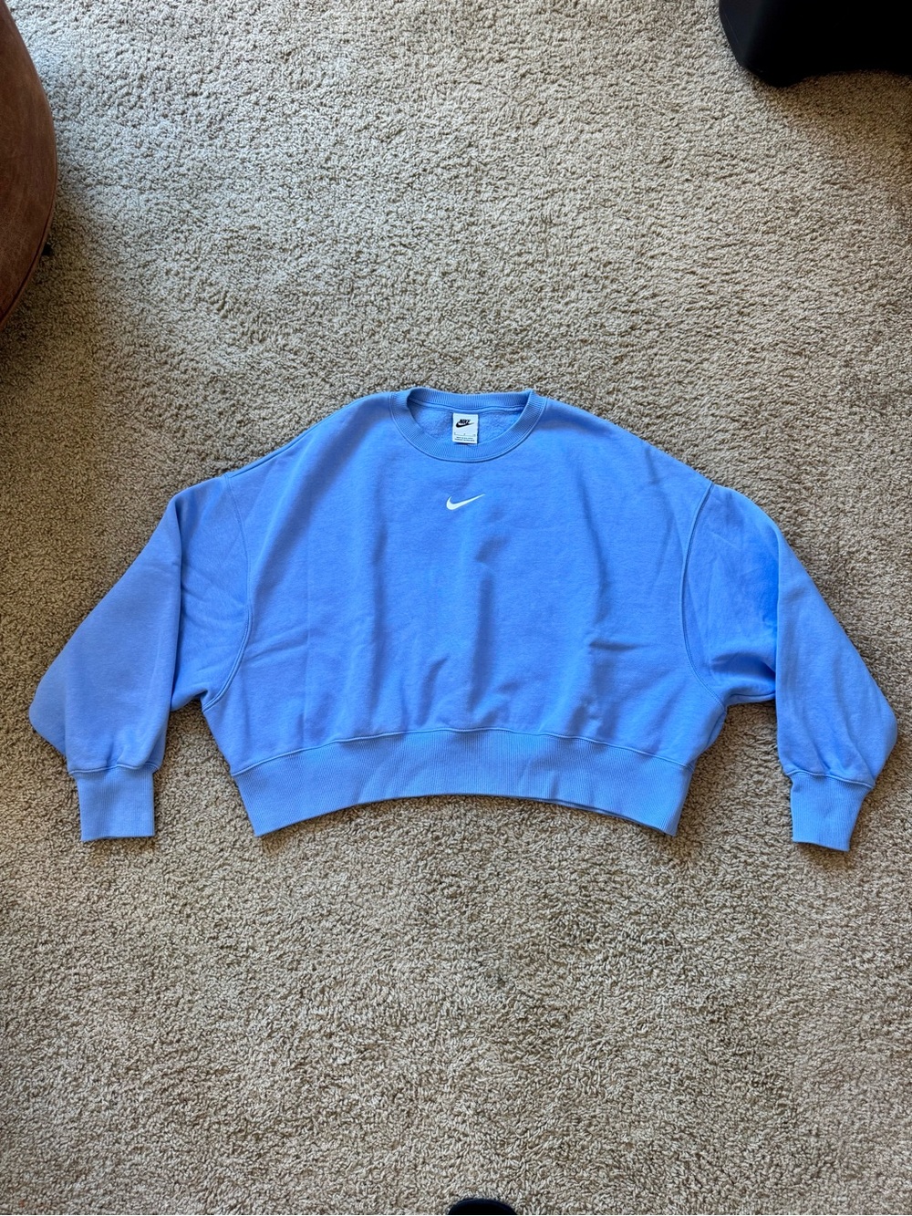 Nike Blue Cropped Crewneck Sweatshirt with White Swoosh